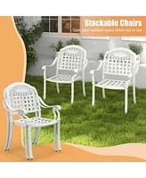 2 Pcs Patio Cast Aluminum Armrest Chairs Dining Stackable Outdoor