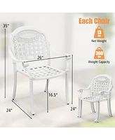 2 Pcs Patio Cast Aluminum Armrest Chairs Dining Stackable Outdoor