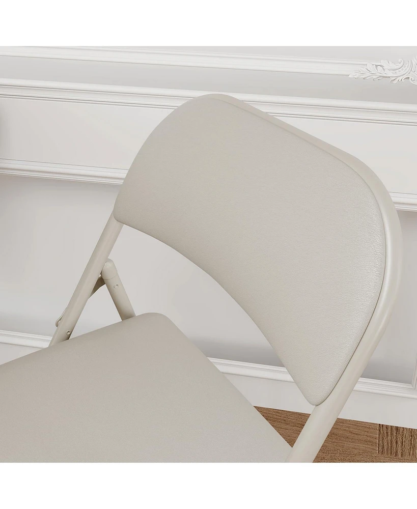 gaomon 4 Pack Folding Chairs with Padded Cushions, Padded Foldable Chair Hold Up to 350 Pounds, Portable Beige Folding Chair