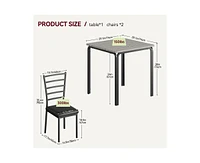Dining Table Set for 2, 3 Piece Small Table and Chairs Set of 2, Kitchen Table Set With Pu Cushion Chairs, Kitchen and Dining Room Square Table Set fo