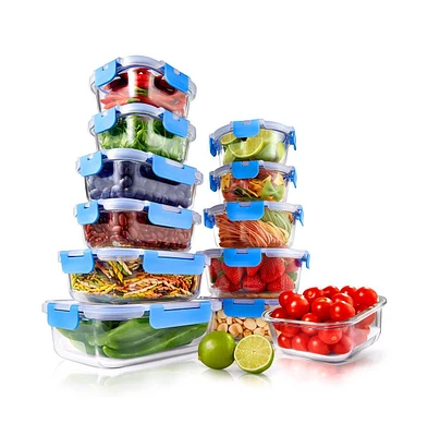 NutriChef 24-Piece Glass Food Storage Container Set with Bpa-Free Airtight Locking Lids, Assorted Sizes