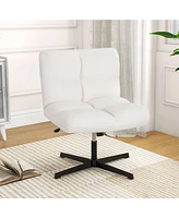 Armless Office Chair with Adjustable Height 360° Rotation Soft Faux Fabric Study