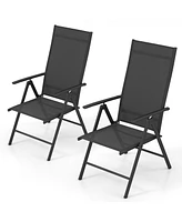 2 Pcs Patio Folding Dining Chair with 7-Level Adjustable High Backrest for Garden