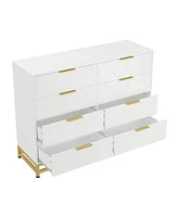 8 Drawer Dresser For Bedroom With Deep Drawers, Wide Chest Of Drawers With Metal Handles, Large Floor Wood Storage Dresser Modern Dresser