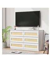 gaomon Rattan Dresser For Bedroom, 6 Drawer Dresser For Bedroom, Modern Wide Chest Of Drawers With Anti-Tip Kit