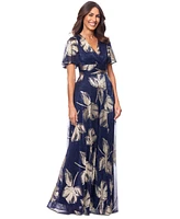 Betsy & Adam Women's Crinkled Flutter-Sleeve Gown