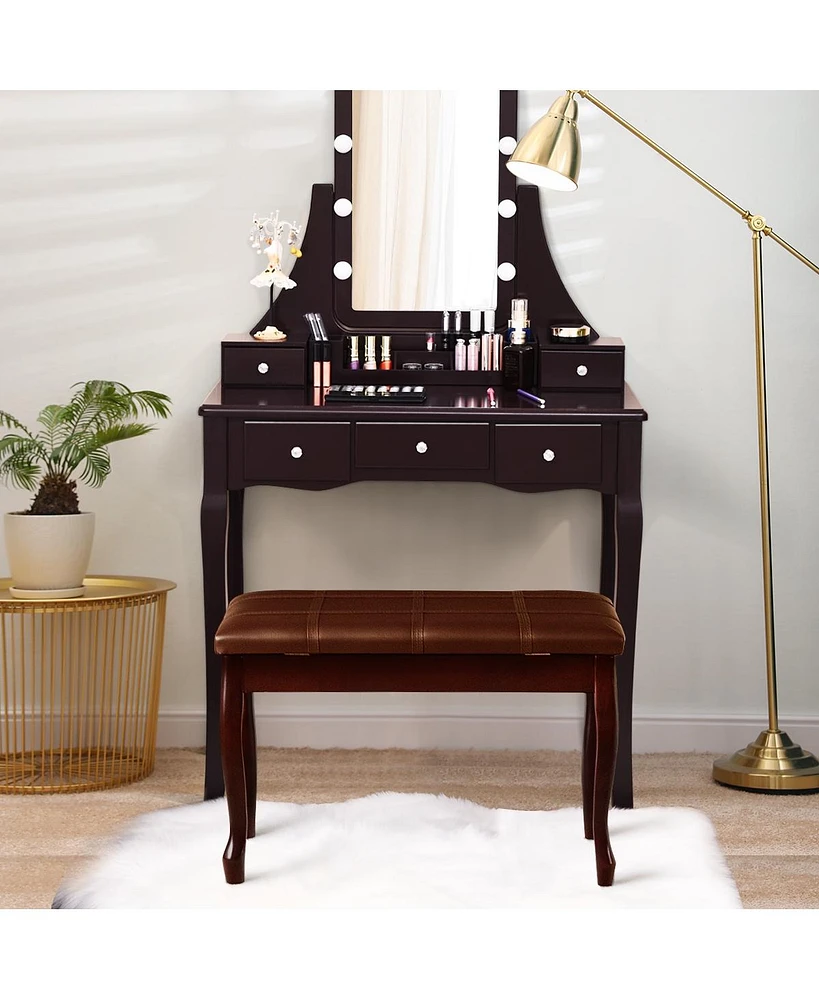 Hongge Solid Wood Pu Leather Piano Bench with Storage-Brown