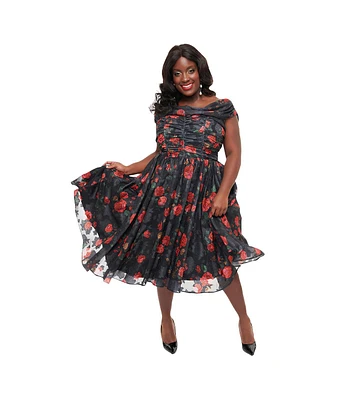 Unique Vintage Plus Size Off The Shoulder Ruffle Cocktail Dress