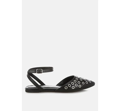 Chalcis Metallic Eyelet Detail Flat Sandals