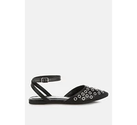 Chalcis Metallic Eyelet Detail Flat Sandals