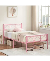 gaomon Metal Bed Frame Twin Pink, Sturdy Modern Stylish Iron Twin Bed Frame with Headboard and Footboard