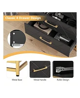 Dresser For Bedroom With 4 Drawers And Metal Handle,Chest Of Drawers, Sturdy Frame Modern Furniture, Wood Dressers