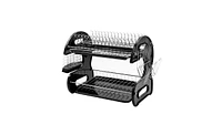 2-Tier Dish Drying Rack – Dual-Layer Dish, Bowl, and Utensil Organizer with Drain Tray, Black Steel