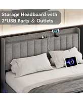 gaomon King Size Floating Bed Frame with Led Lights