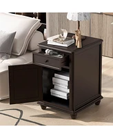 End Table with Solid Wood Legs, Side Table with Usb Ports, 1 Storage Cabinet and 1 Drawer for Living Room, Antique Espresso