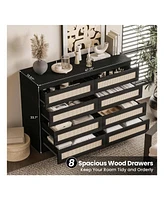 8 Drawer Double Dresser For Bedroom, Rattan Chest Of Dressers