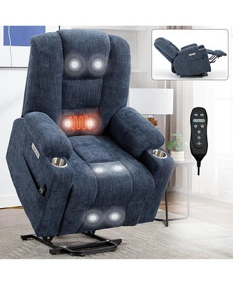Large Power Lift Recliner Chair with Massage and Heat for Elderly, Overstuffed Wide Recliners, Heavy Duty Motion Mechanism with Usb and Type C Ports,