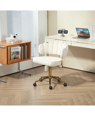 Velvet Home Office Desk Chair, Modern Cute Computer Chair, Wheels Swivel Height Adjustable Swivel Task Chair for Home Office (Beige Velvet)