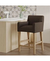 26-Inch Upholstered Counter Height Bar Stool with Wood Legs, Accent Chair for Kitchen or Living Room (1PK)-The Pop Home