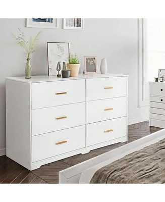 gaomon 6-Drawer Dresser, Retro Chest Of Drawers With Metal Handle, Modern Double Dresser- Large Storage Cabinet For Bedroom