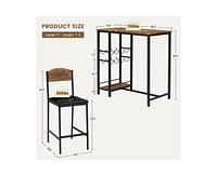 gaomon Dining Table Set for 2, Bar Table and Chairs Set for 2 with Storage Shelf and Wine Rack, Kitchen Table and Chairs for 2 with Upholstered Chairs