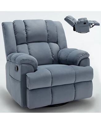 Manual Recliner Chair with Rocker and Swivel in Fabric for Living Room
