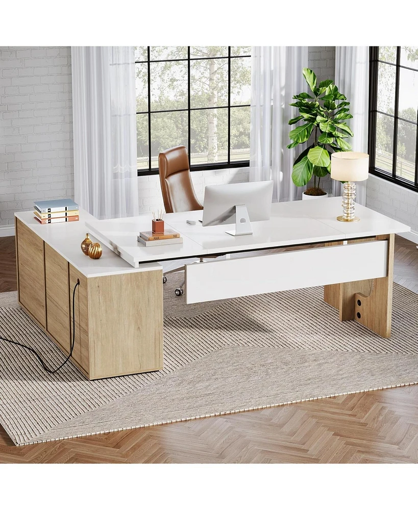 Tribesigns 74.8" Executive Desk, Large Office Desk with Cabinet, L Shaped Computer Desk with Shelves and Cpu Storage, Modern Home Office Desk Business