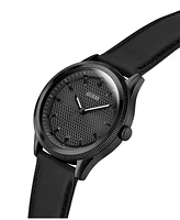 Guess Men's Analog Black Genuine Leather Watch, 44mm