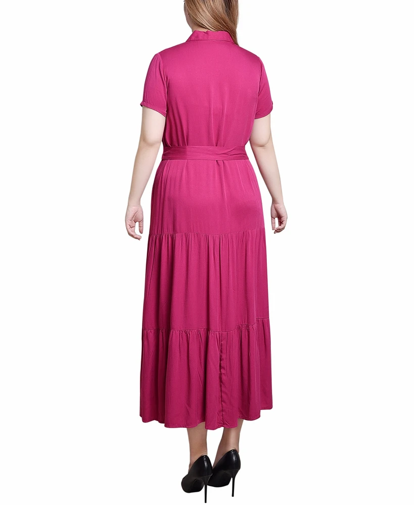 Ny Collection Petite Short Sleeve Midi Twill Dress