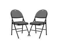 Folding Chairs Set of 2, Metal Foldable Chair with and Non-Slip Feet Pads, Pu Party Chairs for Indoors and Outdoors, Room, Dining Room, in 1 Box
