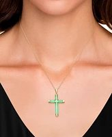 Dyed Green Jade Polished X Accent Cross 18" Pendant Necklace in 10k Gold