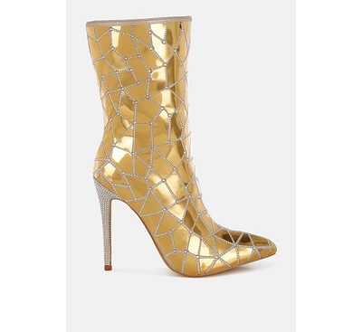 Echostage Rhinestones Embellished Metallic Boots