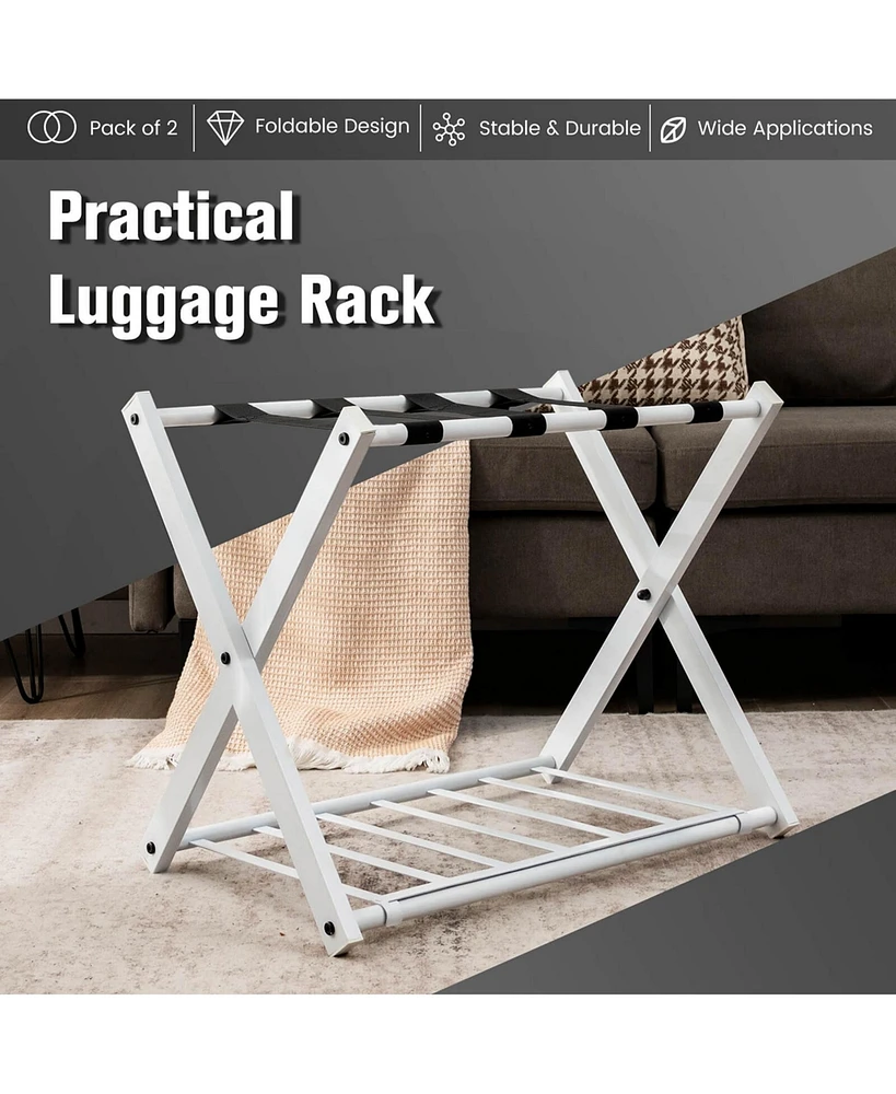 Set of Folding Metal Luggage Rack Suitcase Shoe Holder Hotel Guestroom withShelf