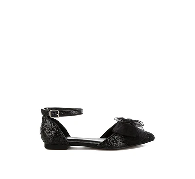 Clarice Sheer Bow Detail Glitter Flat Sandals