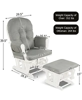 Gouun Wood Glider and Ottoman Set with Padded Armrests and Detachable Cushion