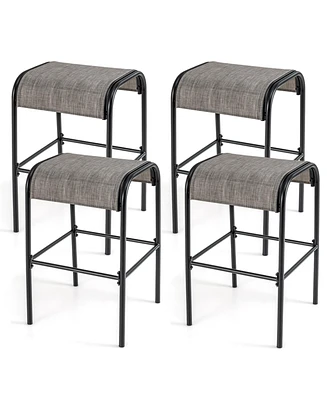Gouun Set of Patio Metal Bar Stools with Curved Fabric Seat-Set of