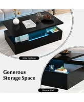 Gouun Modern 2-tier High Glossy Table with Adjustable Colors for Living Room