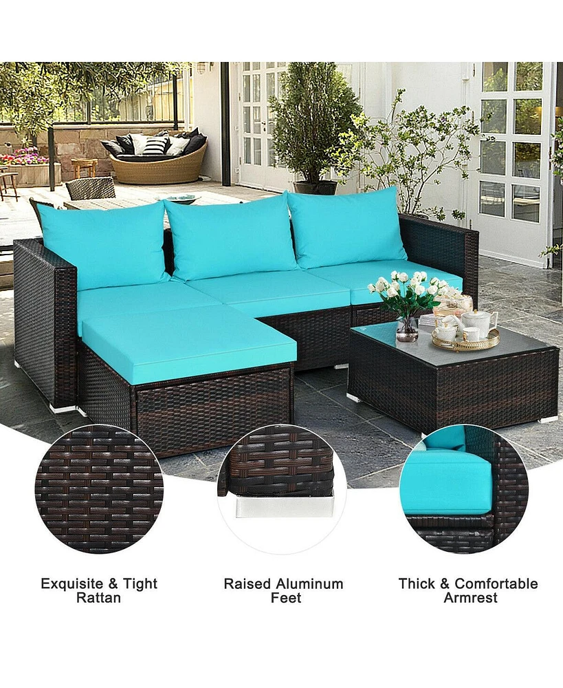 5 Pieces Patio Rattan Furniture Set with Table