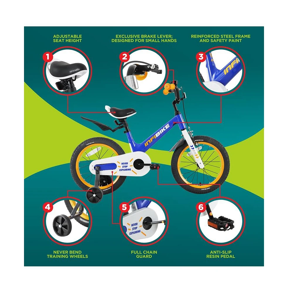SereneLife 16" Kid's Bicycle with Dual Brakes, Training Wheels & Kickstand, Blue