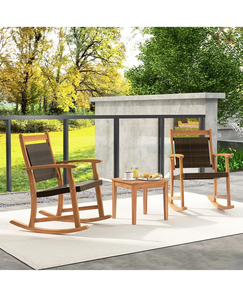 Gouun 3 Pieces Acacia Wood Patio Rocking Chair Set with Side Table