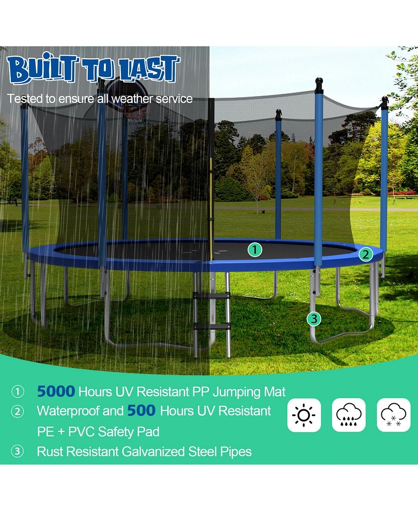 12/14/15/16 Feet Outdoor Recreational Trampoline with Ladder and Enclosure Net
