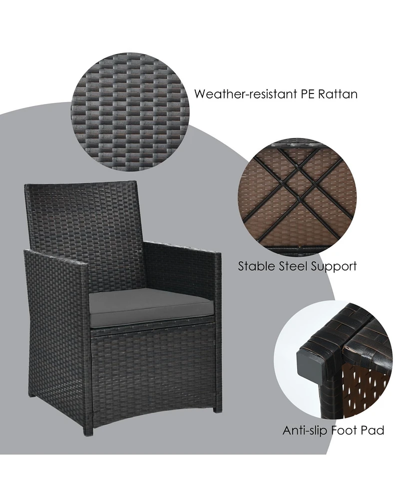 Gouun 3 Pieces Patio Rattan Furniture Set with Cushion and Sofa Armrest