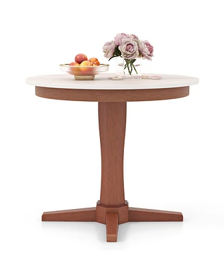 35 Inches Wooden Round Dining Table with Pedestal Base