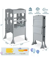 Gouun Boys Folding Wooden Step Stool with Lockable Safety Rail 3+