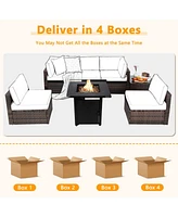 7 Pieces Patio Furniture Set with 28 Inches 50000 Btu Propane Gas Fire Pit Table