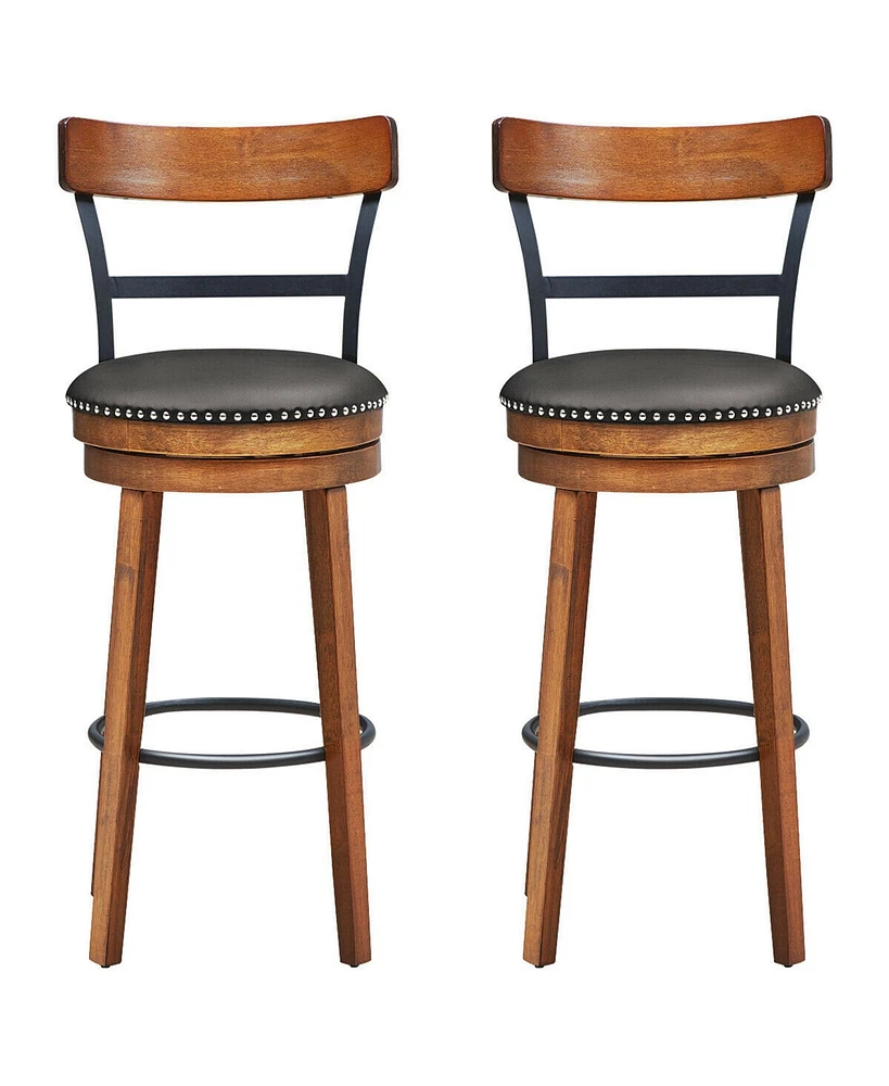 Gymax Set of BarStool 30.5'' Swivel Pub Height Dining Chair with Rubber Wood Legs
