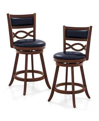 Bar Stools Set of 2 with Rubber Wood Frame and Faux Leather Upholstered Seat-24 Inch