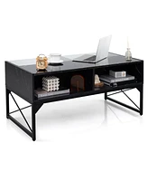 Gouun Center Table with Faux Marble and Tempered Glass Top