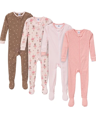 Gerber Baby Girls' Snug Fit Footed Pajamas, 4-Pack, Dog