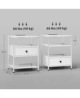 Homcom Set of 2 End Tables w/ Power Outlets & Lights for Living Room,